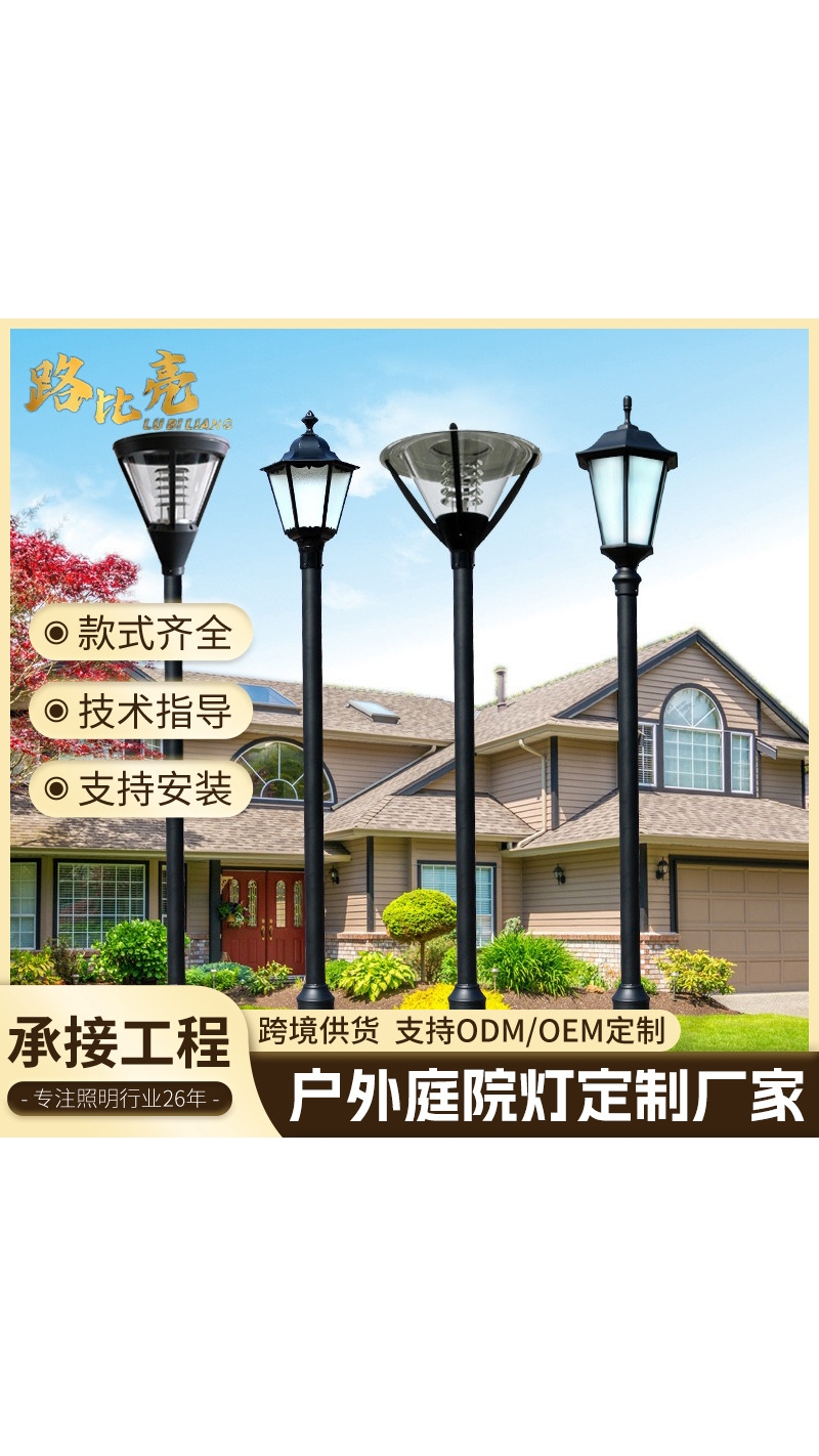 现代庭院户外灯小区别墅公园LED超亮太阳能路灯防水3米高杆景观灯