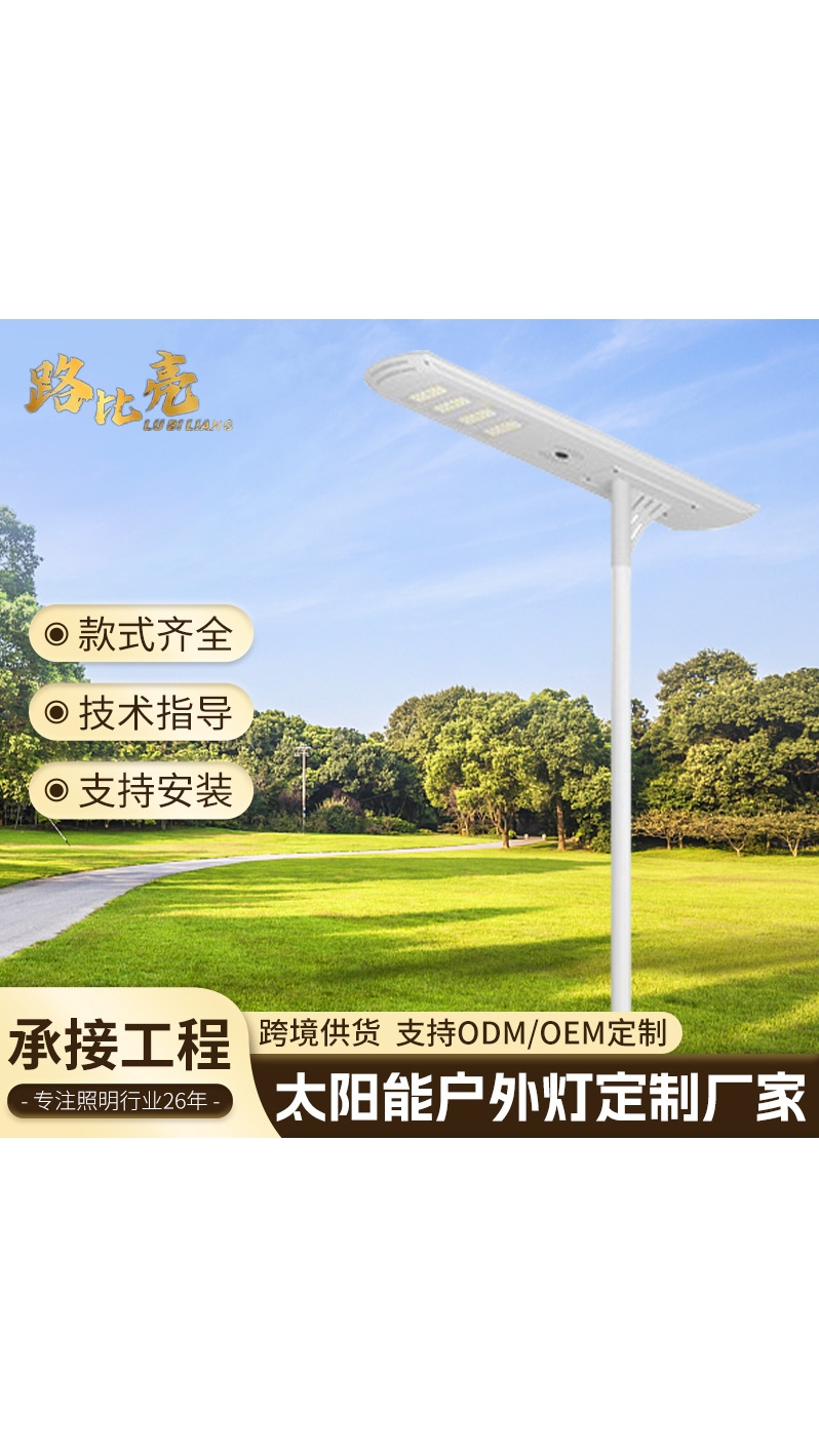 跨境外贸出口铝壳一体化太阳能路灯感应带监控高亮节能市政道路灯